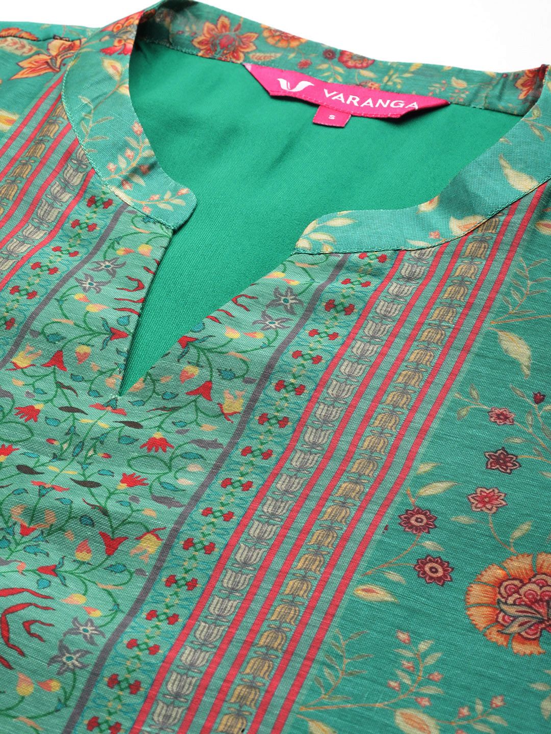 Dhiyona VA Women's Floral Printed Regular Chanderi Silk Kurta with Trousers & Dupatta