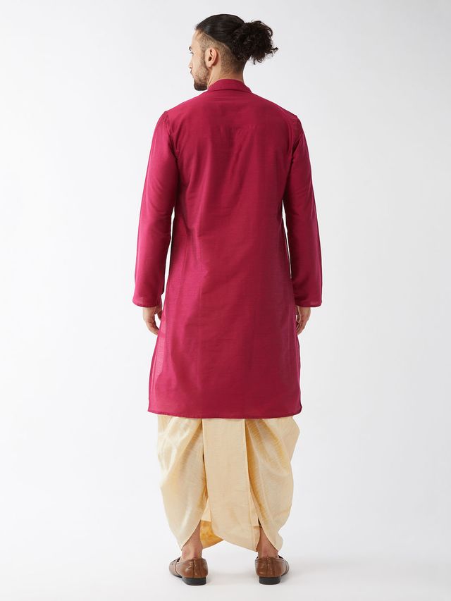 Men's Pink Viscose Blend Straight Kurta and Dhoti Set