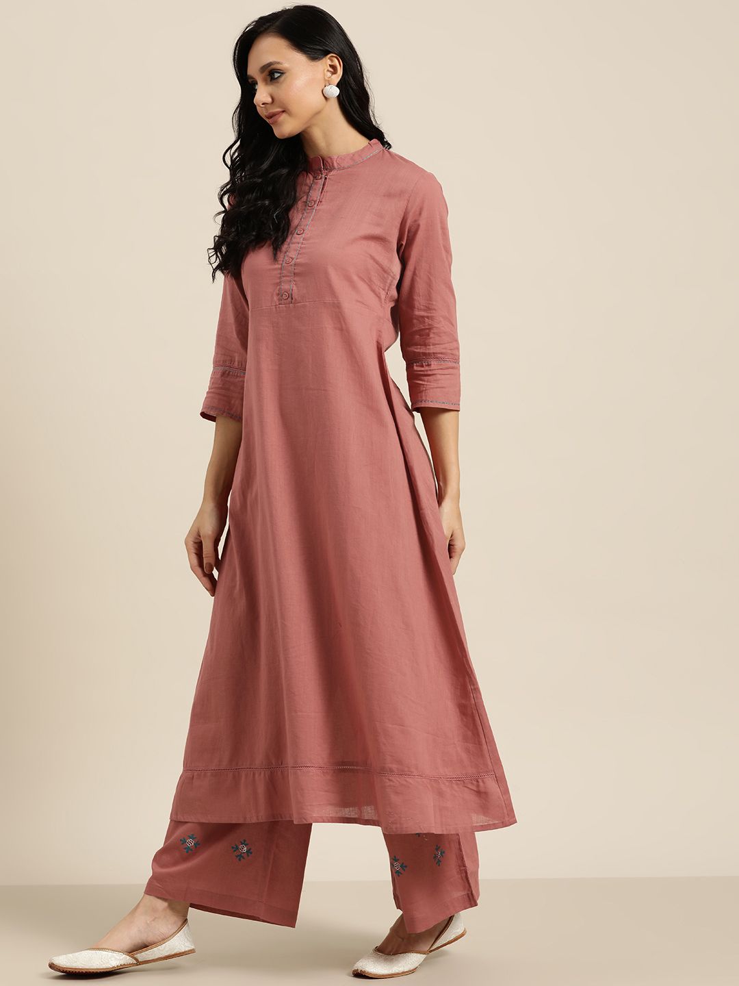 Dhiyona SN Women's Pink Pure Cotton Kurta with Palazzos & Dupatta