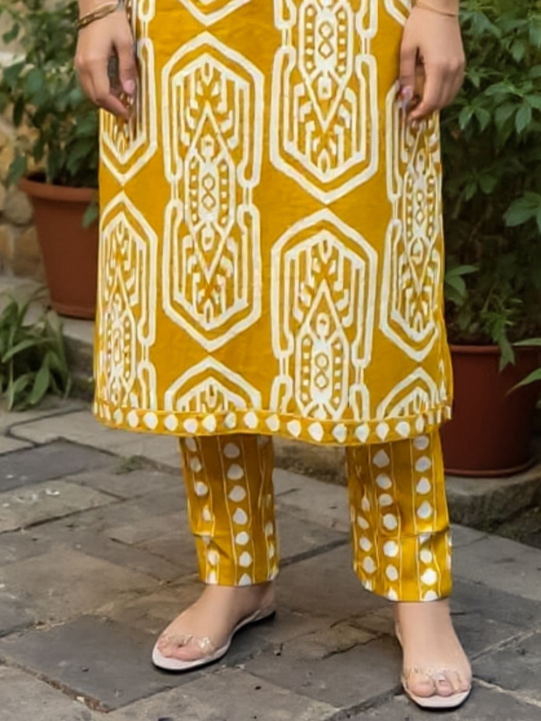 Ethnic Motifs Printed Mirror Work Pure Cotton Straight Kurta With Trousers