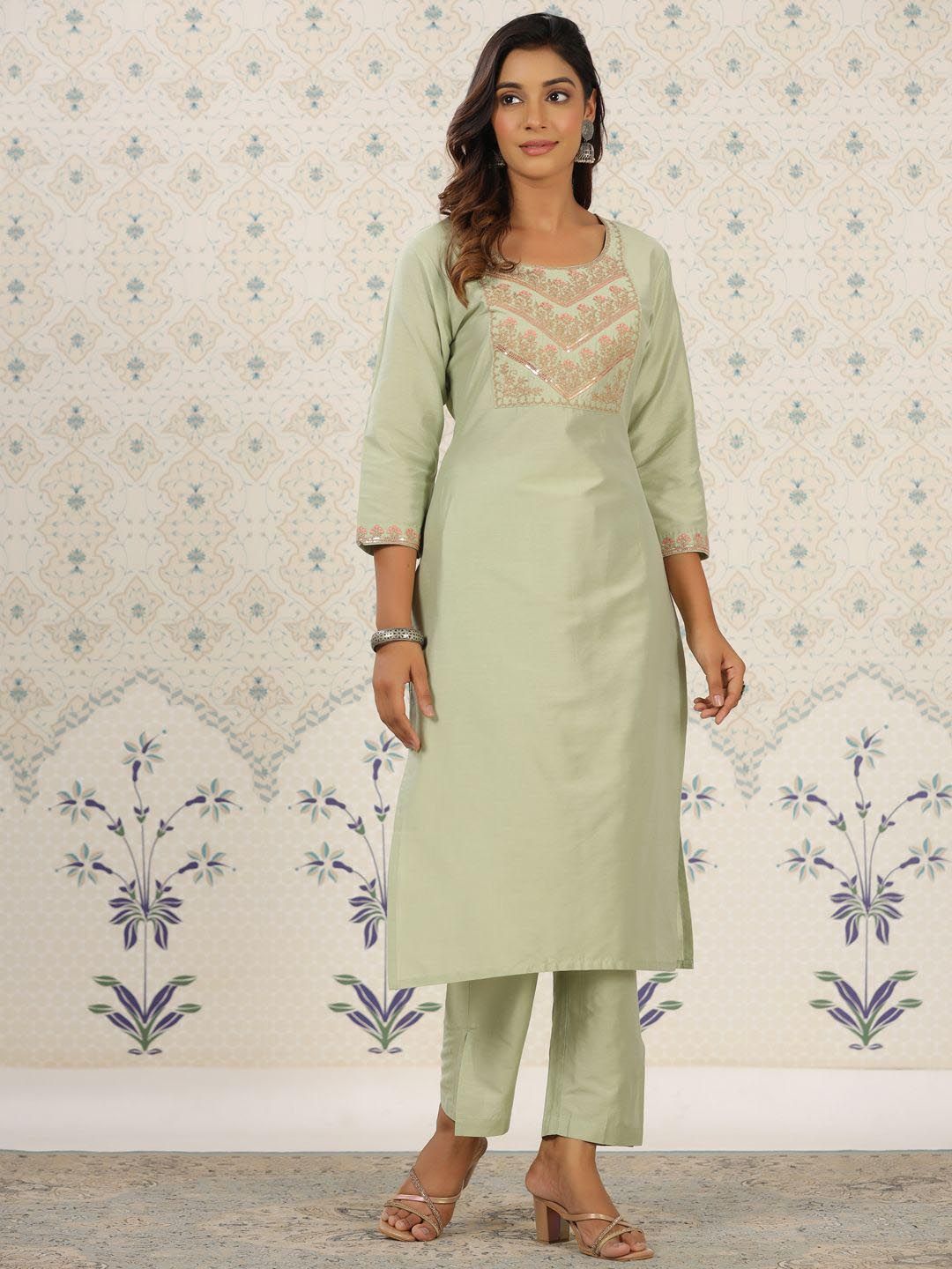 Dhiyona OD Women Floral Embroidered Flared Sleeves Mirror Work Kurta