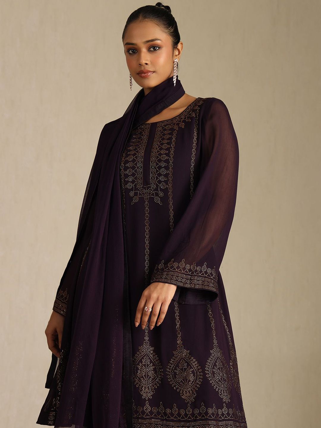 Dhiyona SO Women's Floral Printed Beads and Stones Round Neck Kurta With Dhoti Pants & Dupatta