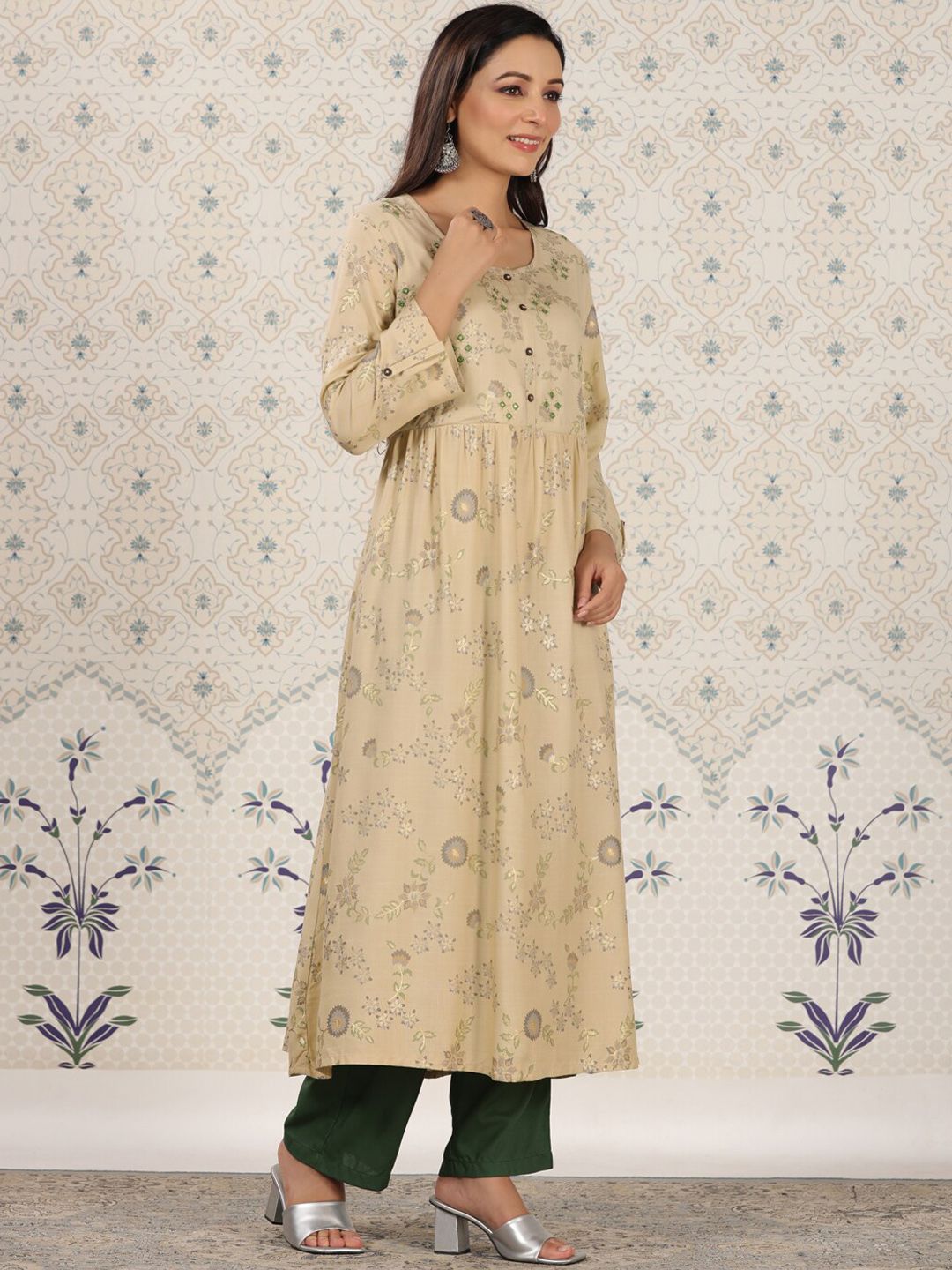 Dhiyona OD Ethnic motifs Printed Mirror Work Detailed A-Line Kurta