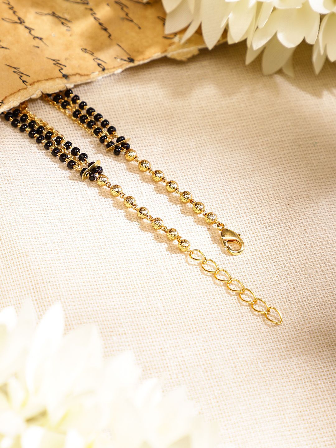 Dhiyona RJ Women's 18K Gold-Plated Black Beaded & Golden Chain Mangalsutra Bracelet