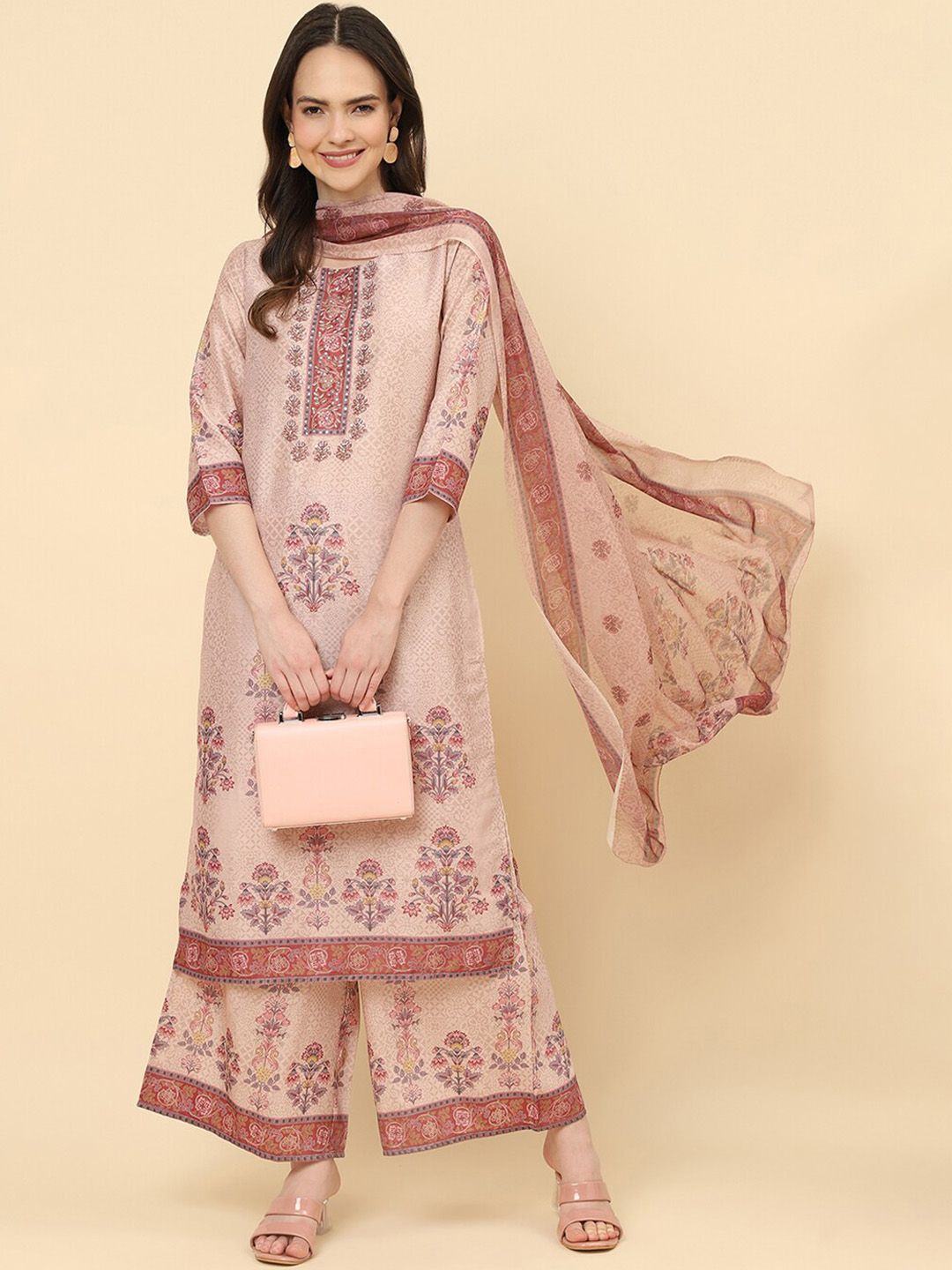 Dhiyona VA Women'sFloral Printed Regular Beads and Stones Kurta With Trousers & Dupatta