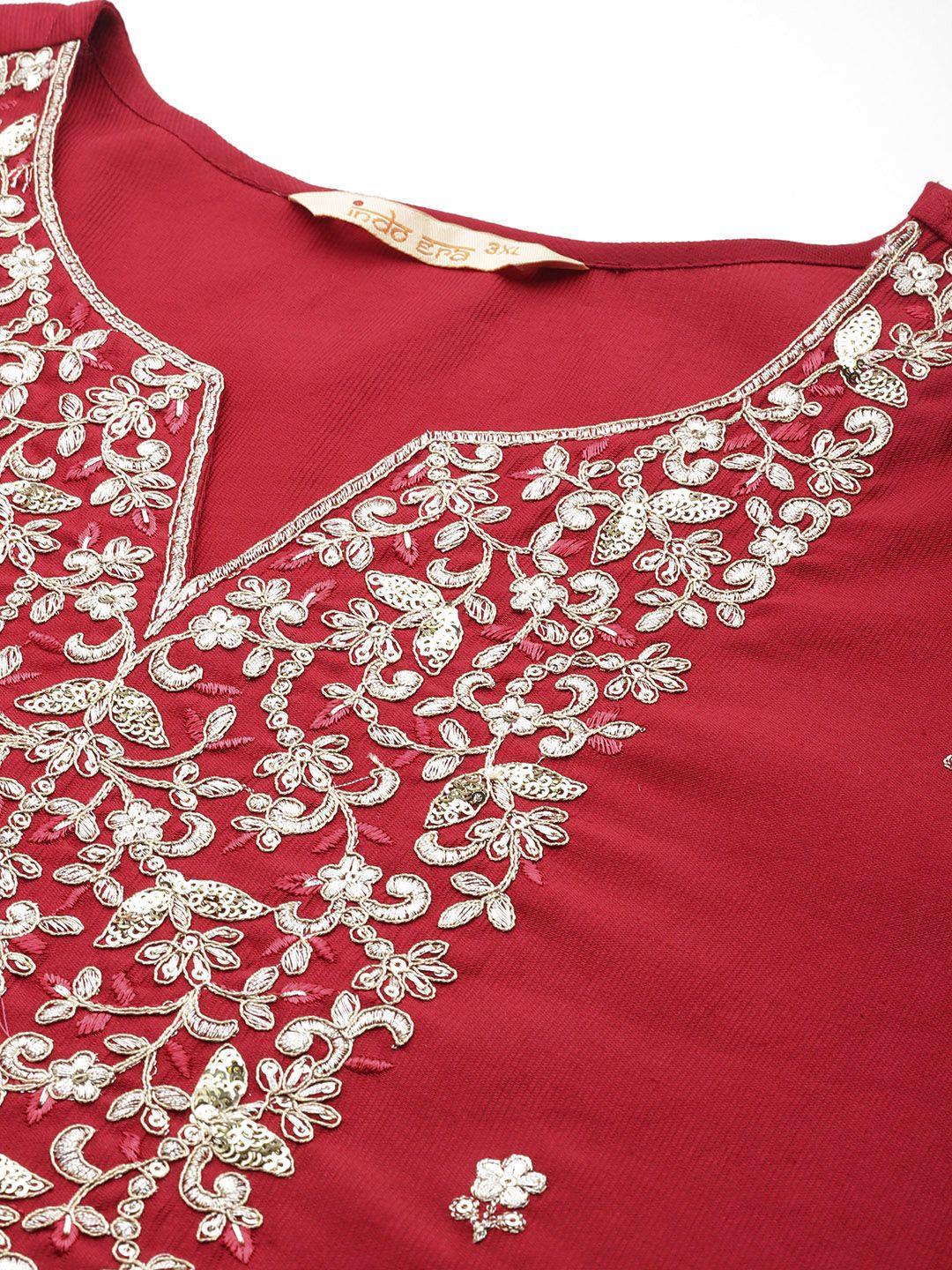Dhiyona IE Plus Size Ethnic Motifs Embroidered Sequinned Liva Kurta with Trousers & Dupatta