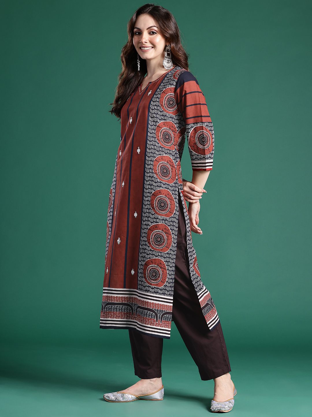 Dhiyona IE Geometric Printed Pure Cotton Kurta with Trousers & Dupatta