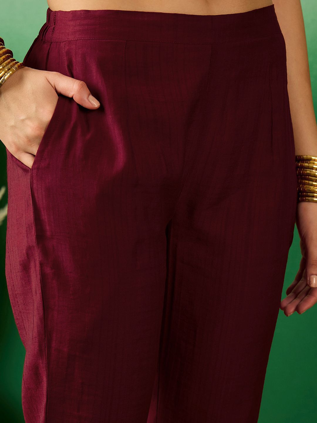 Dhiyona SN Women's Maroon Floral Embroidered V-Neck Sequinned A-Line Kurta With Pant & Dupatta