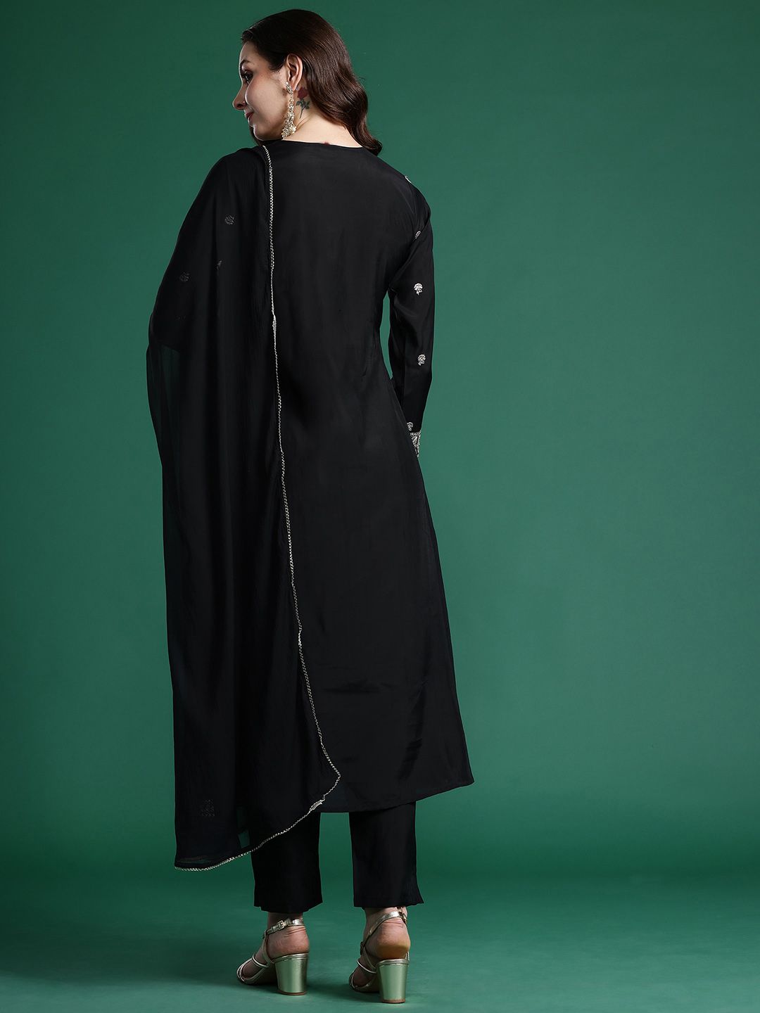 Ethnic Motifs Embroidered Angrakha Kurta with Trousers & Dupatta