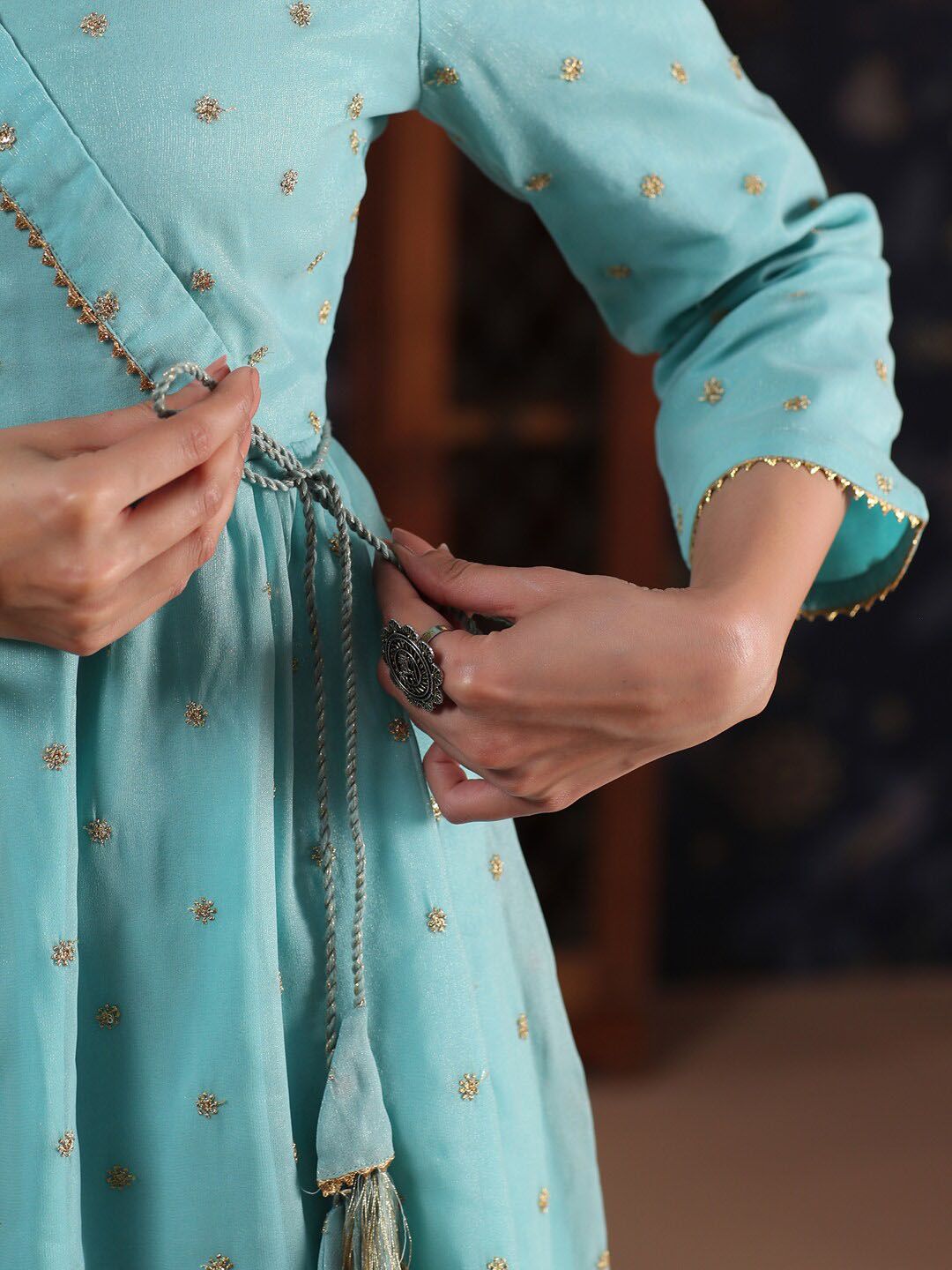 Dhiyona PD Women Embroidered Angrakha A-Line Kurta With Palazzo