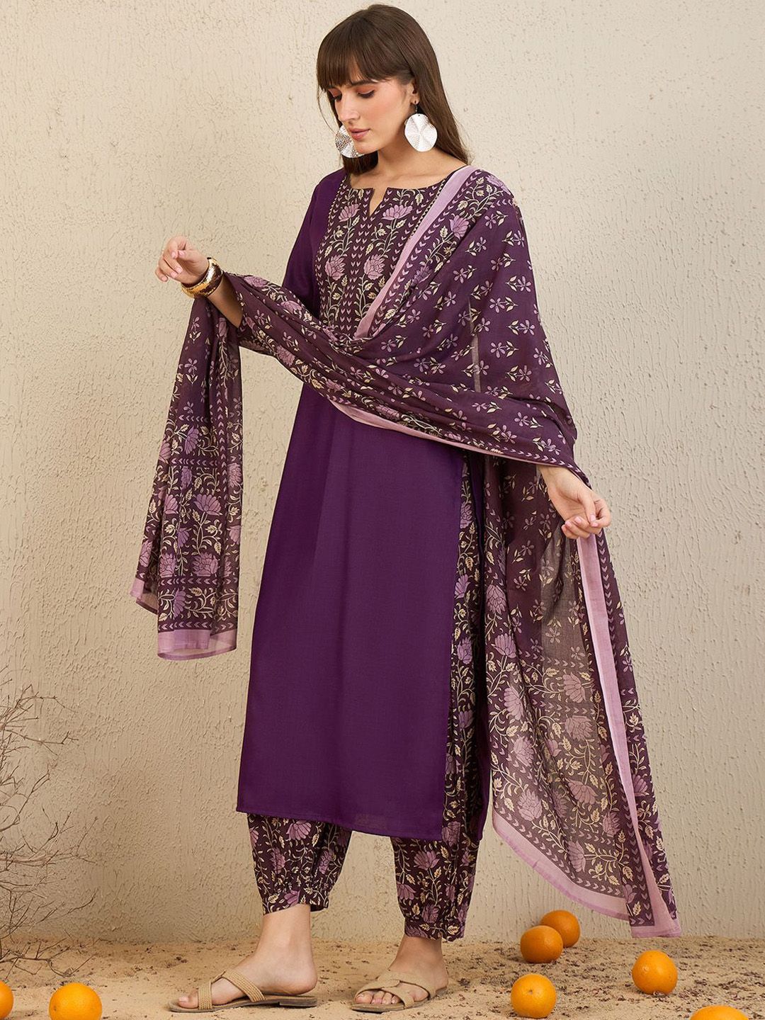 Dhiyona IE Floral Yoke Design Gotta Patti Pure Cotton Straight Kurta With Salwar & Dupatta