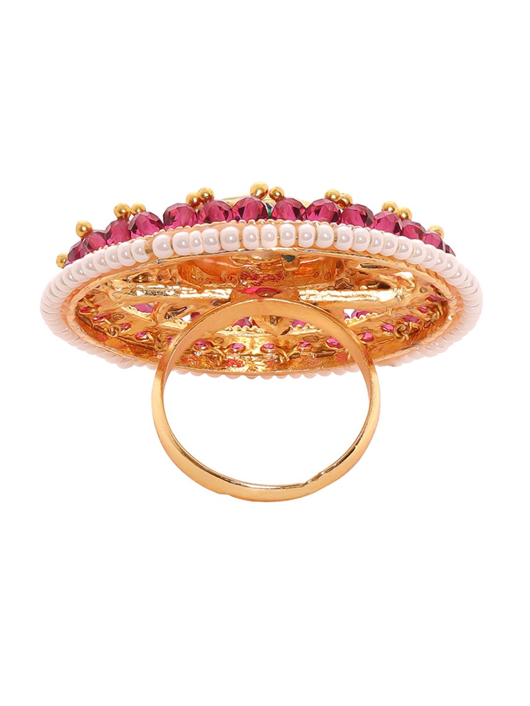 Dhiyona RJ Women's 18K Gold-Plated Ruby Red Kundan-Studded & White Pearl Beaded Handcrafted Ring