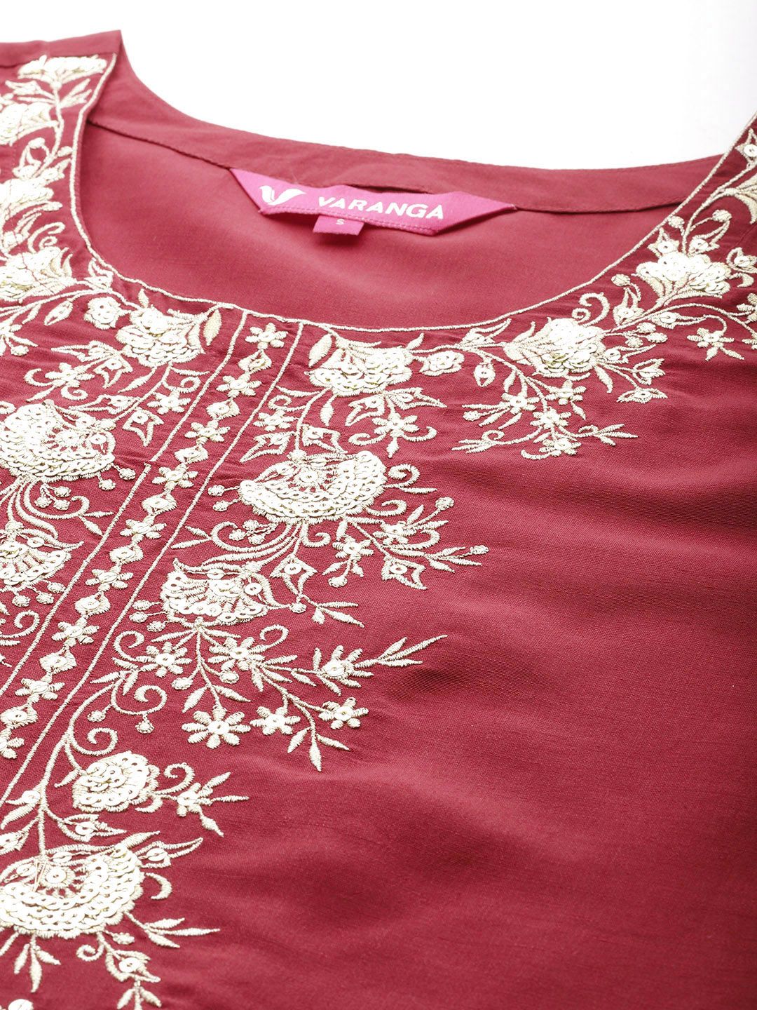 Dhiyona VA Women'sFloral Embroidered Zari Kurta with Trousers & Dupatta