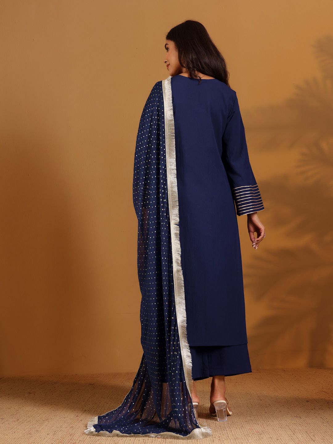 Dhiyona VA Women'sGotta Patti V-Neck Flared Sleeves Straight Kurta With Trousers & Dupatta