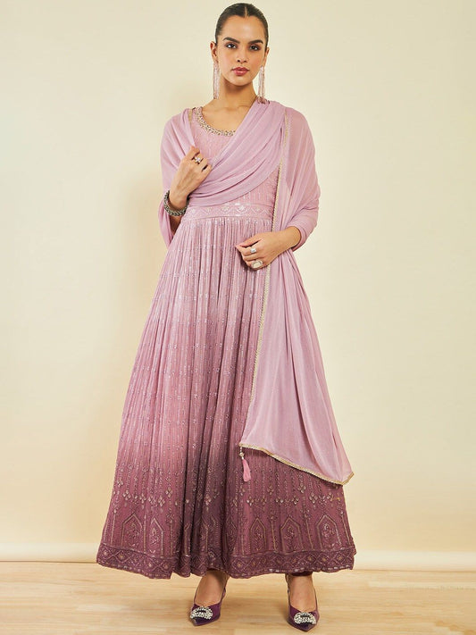 Dhiyona SO Women's Ethnic Motifs Embroidered Georgette Kurta & Churidar With dupatta