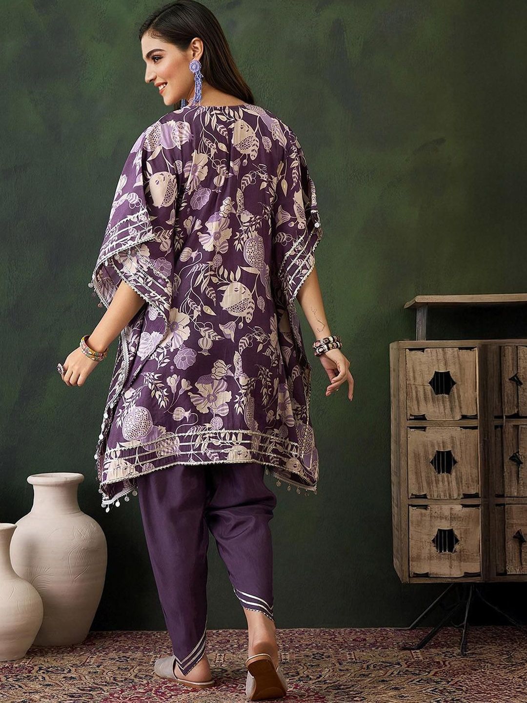 Dhiyona IS Women's Women Printed Kaftan Kurta with Dhoti Pant