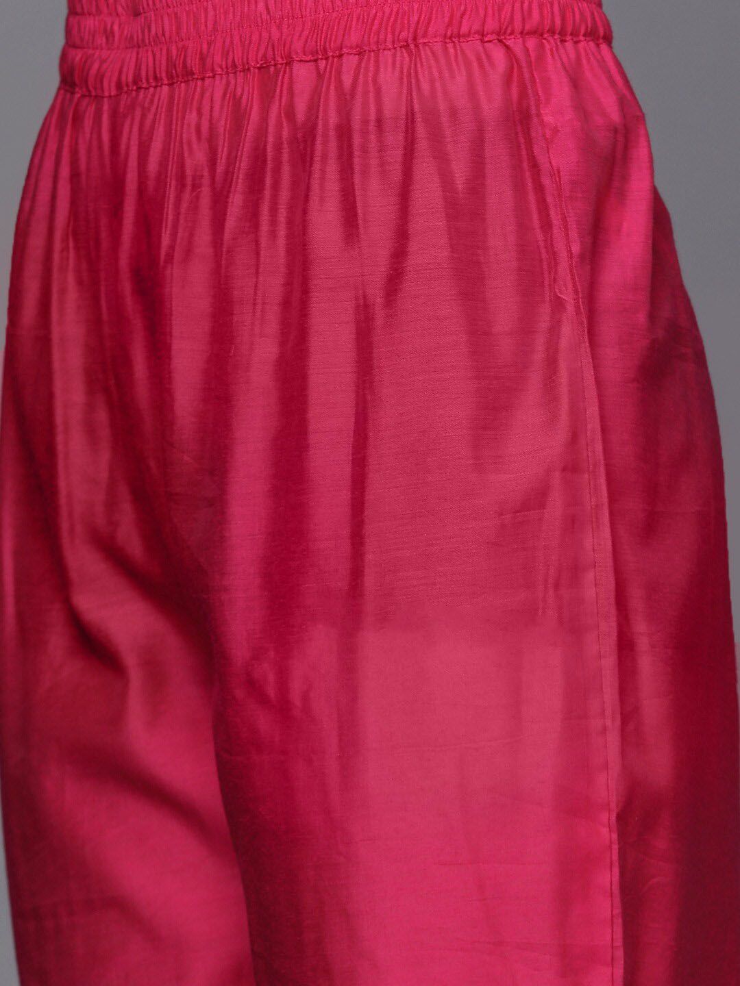 Dhiyona VA Women's Pink Embroidered Chanderi Silk Kurta with Trousers