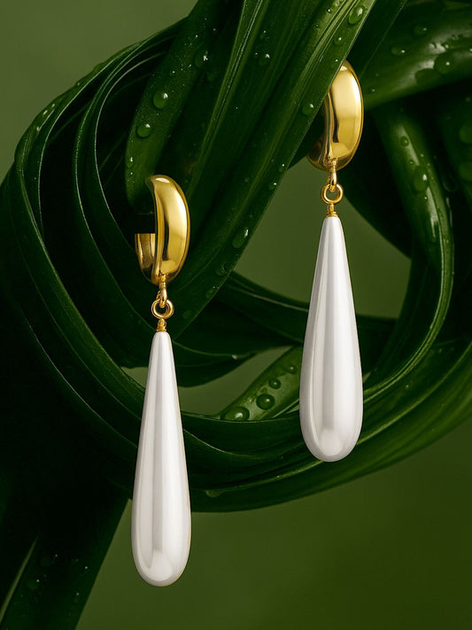 Dhiyona RJ Women's 18K Gold-Plated Drop Earrings with Elegant White Teardrop Pearls