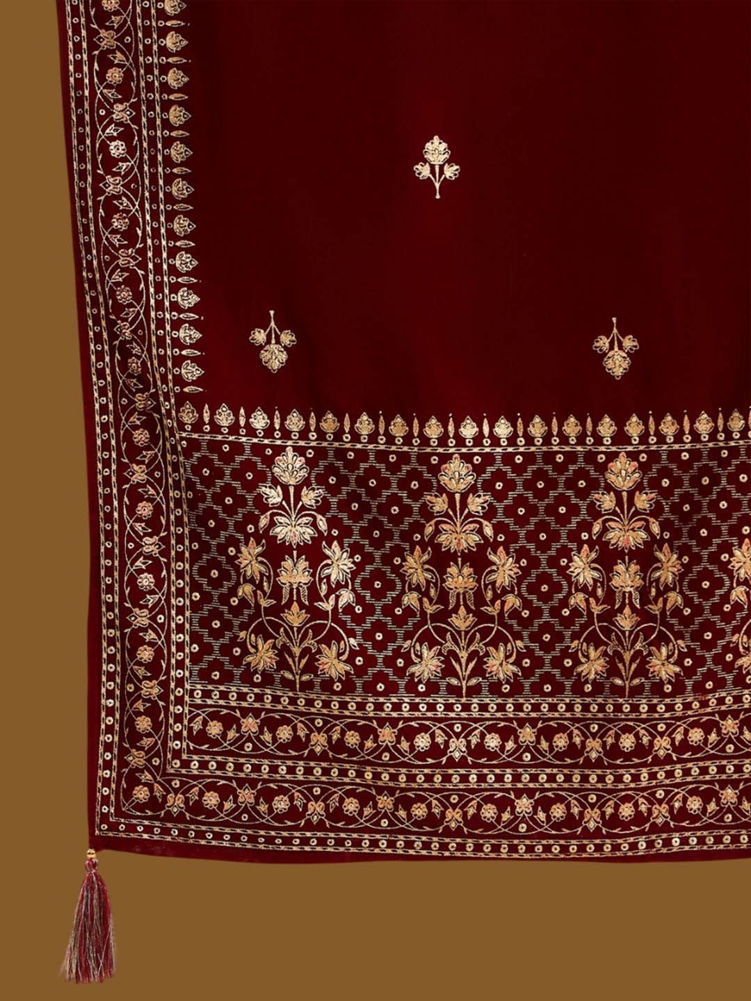 Dhiyona PD Women Embroidered Velvet Straight Kurta With Trousers And Dupatta