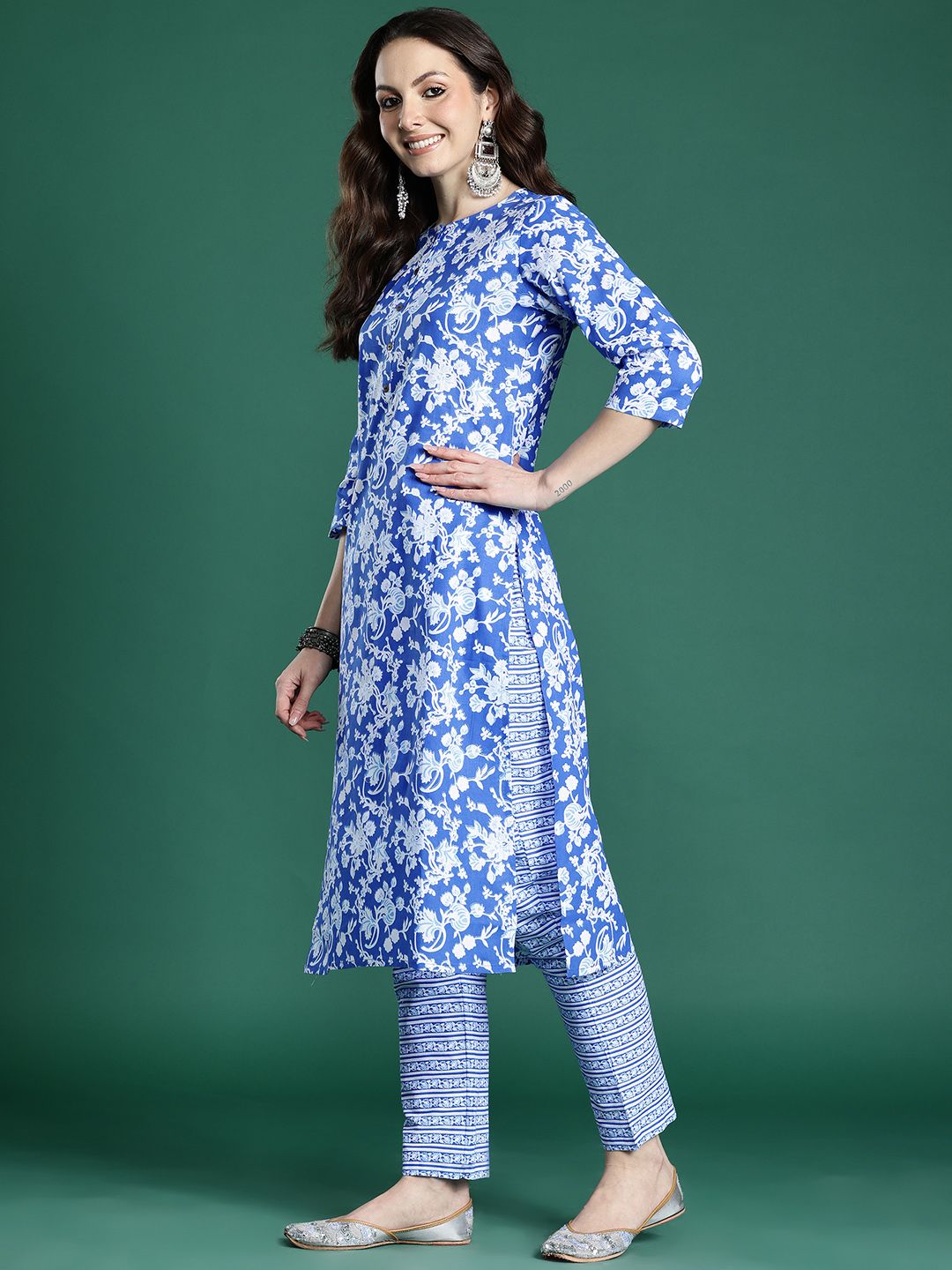 Dhiyona IE Floral Printed Pure Cotton Kurta with Trousers & Dupatta