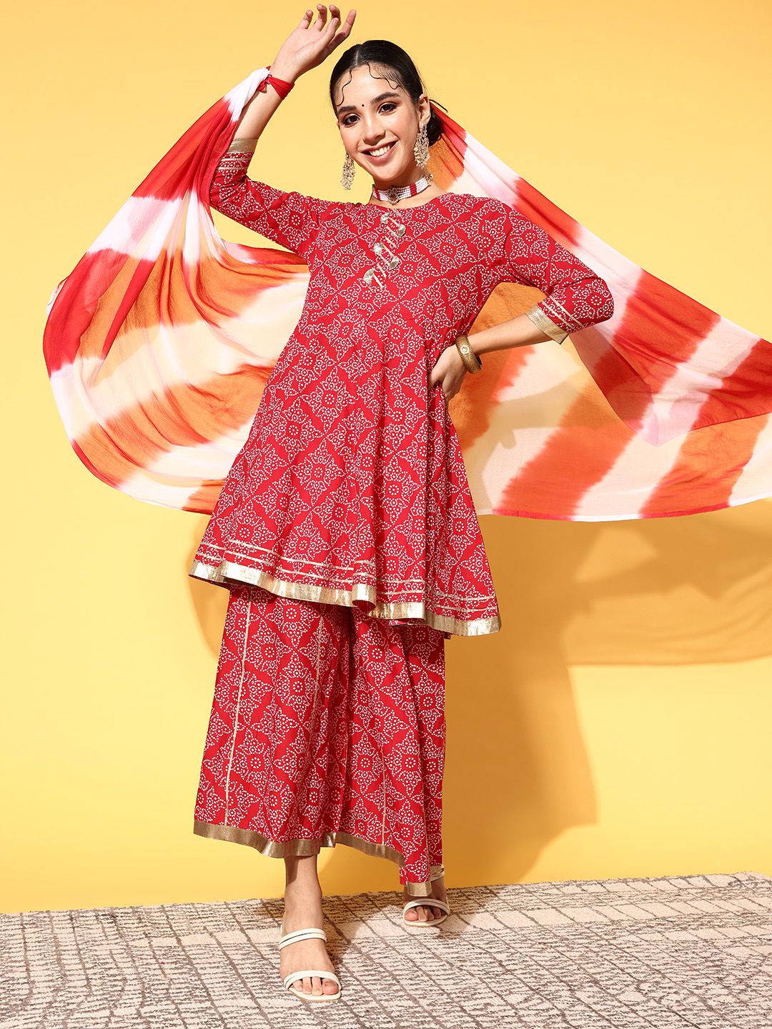 Dhiyona VA Women's Bandhani Pure Cotton Print Parade Kurta Set