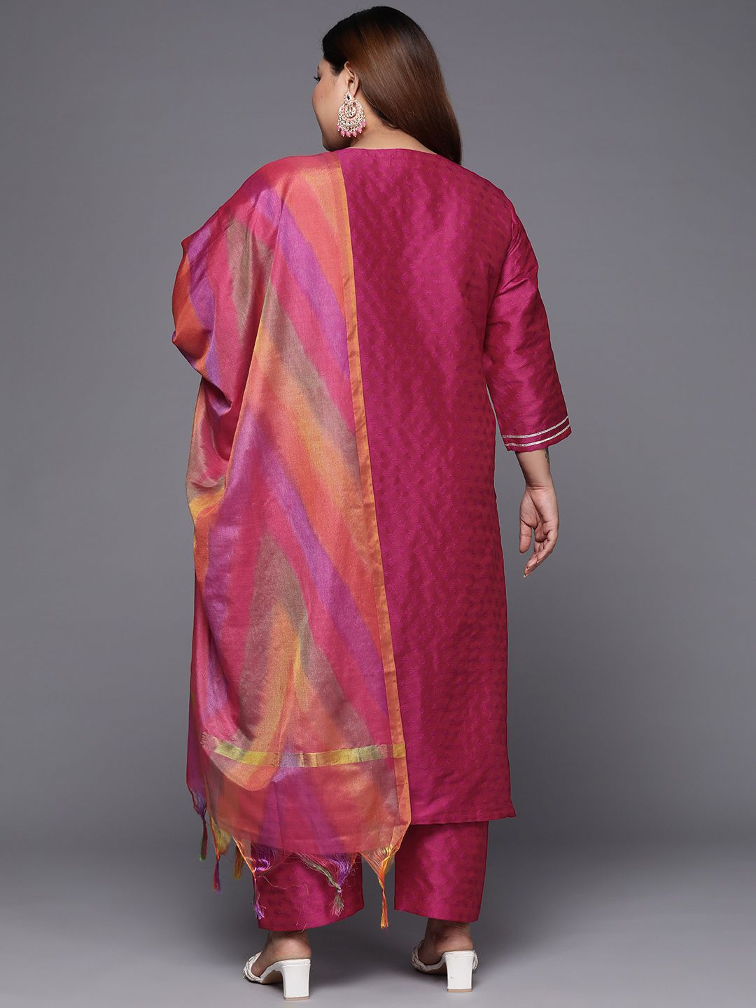 Dhiyona VA Women's Magenta Floral Embroidered Kurta with Trousers & Dupatta