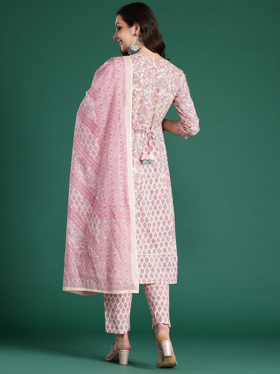 Dhiyona IE Floral Printed Panelled Pure Cotton Kurta with Trousers & With Dupatta