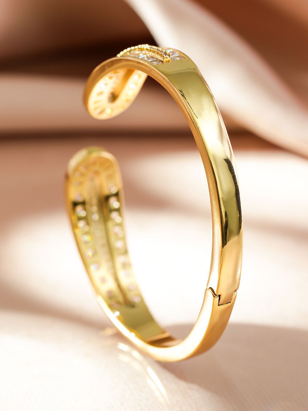 Dhiyona RJ Women's 22K Gold-Plated Openable Bracelet with Cubic Zirconia Detailing