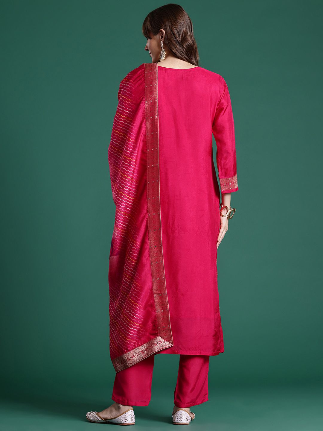 Ethnic Motifs Embroidered Regular Kurta With Trousers & Dupatta