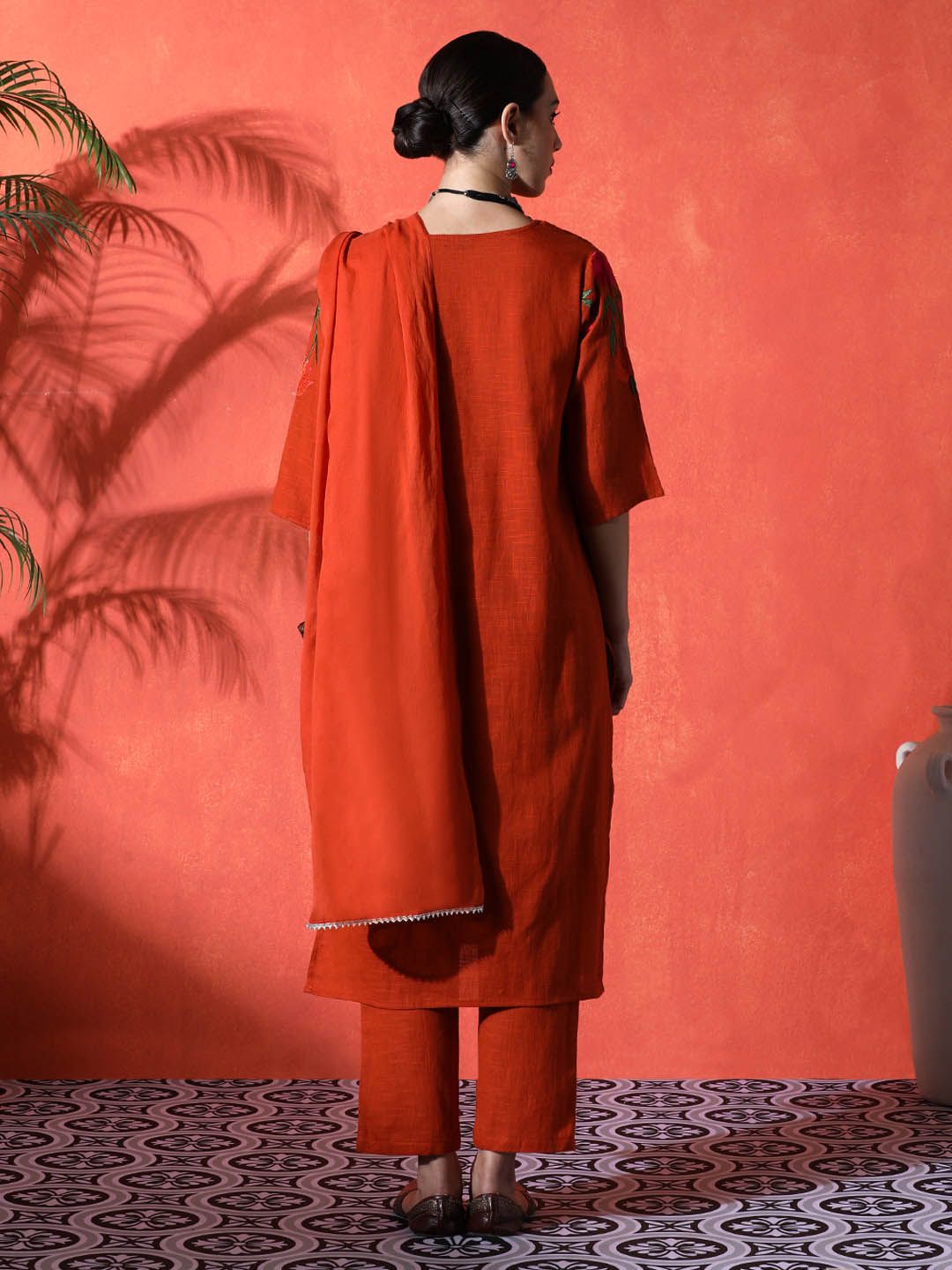 Dhiyona SN Women's Embroidered A-Line 100% Cotton Kurta & Trousers Kurta Set