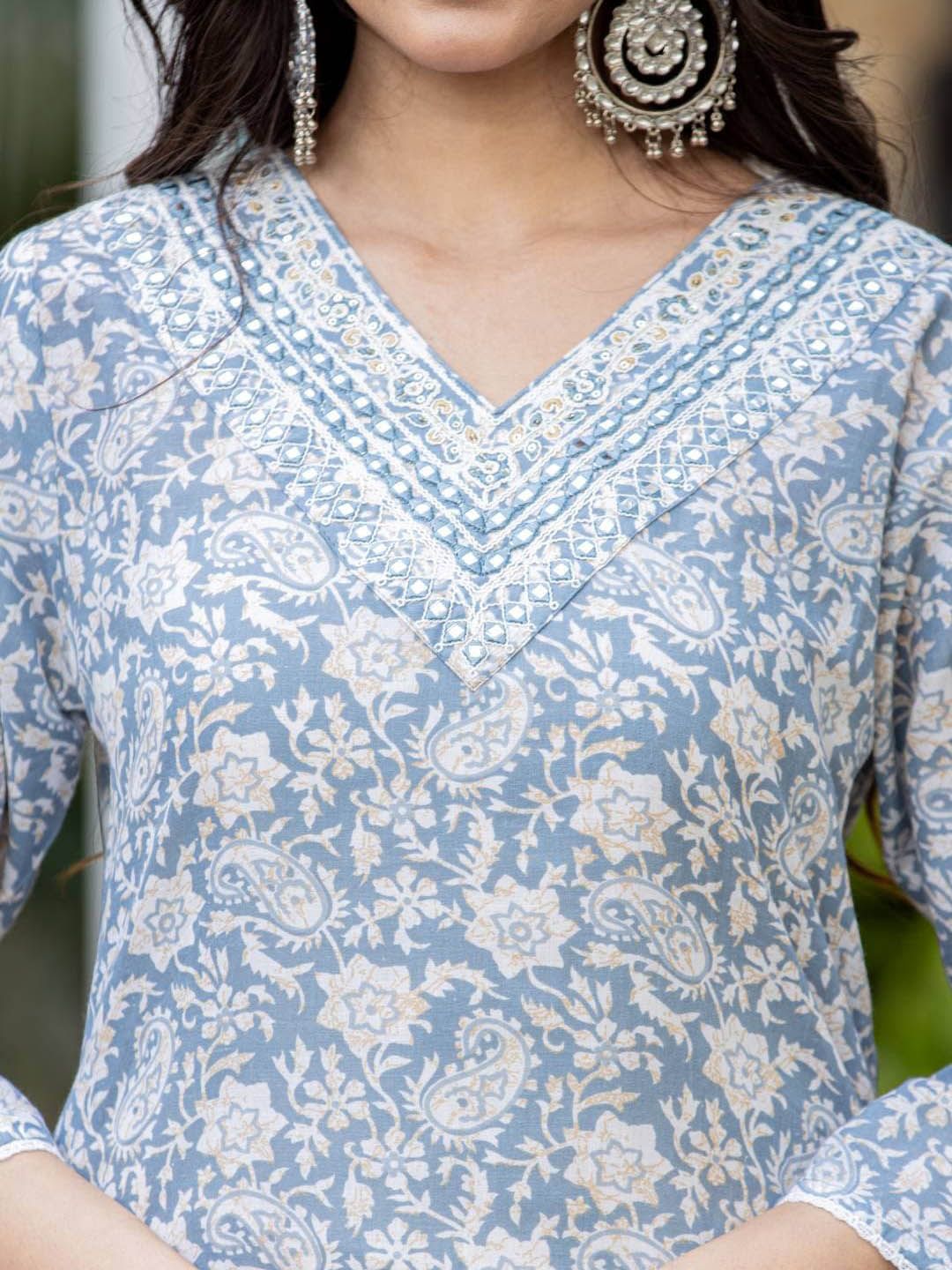 Dhiyona VA Women'sPaisley Printed Regular Kurta with Trouser & Dupatta