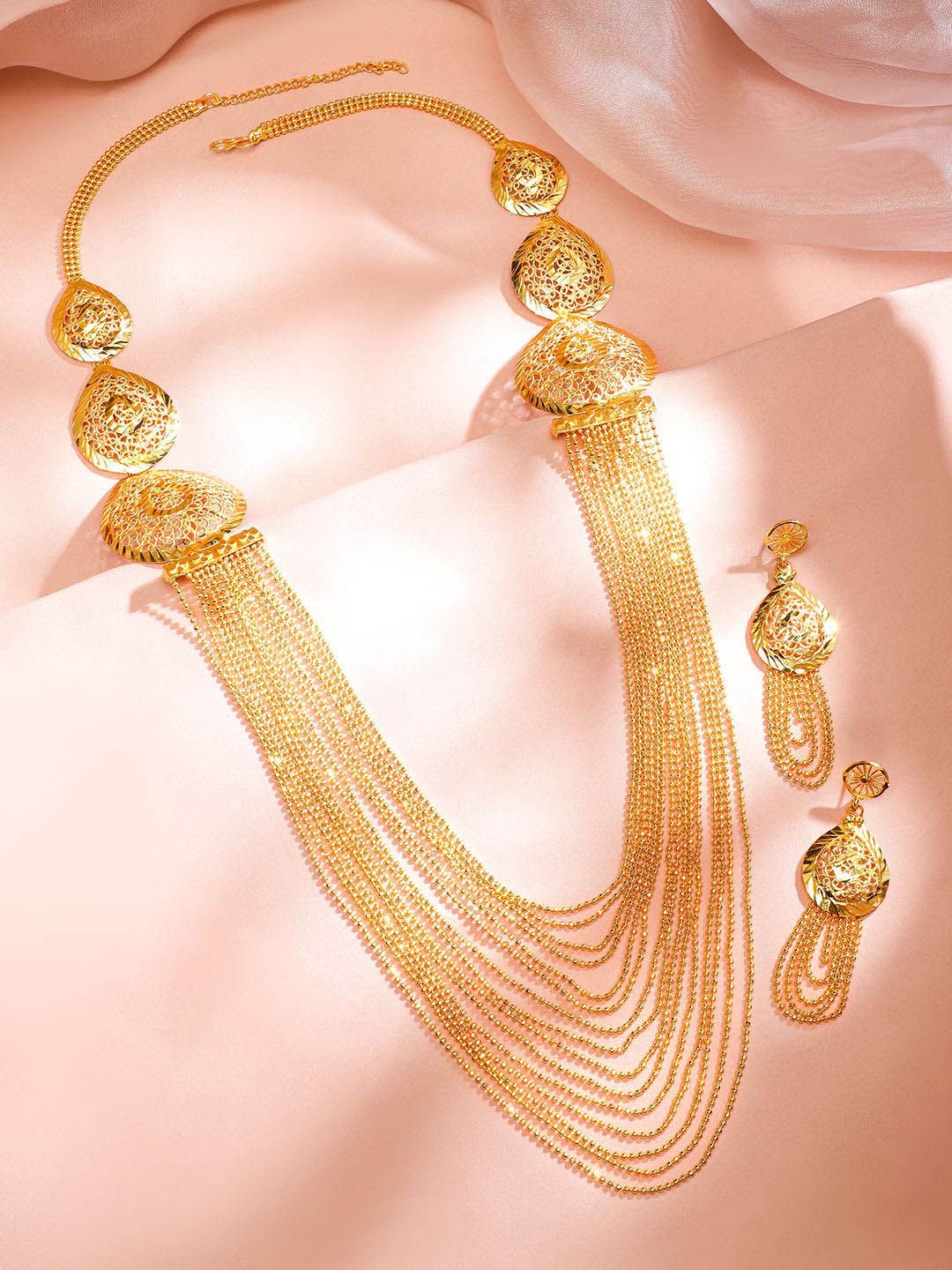 Dhiyona RJ Women's 18K Gold-Plated Textured Disc & Multi-Layer Beaded Statement Necklace Set