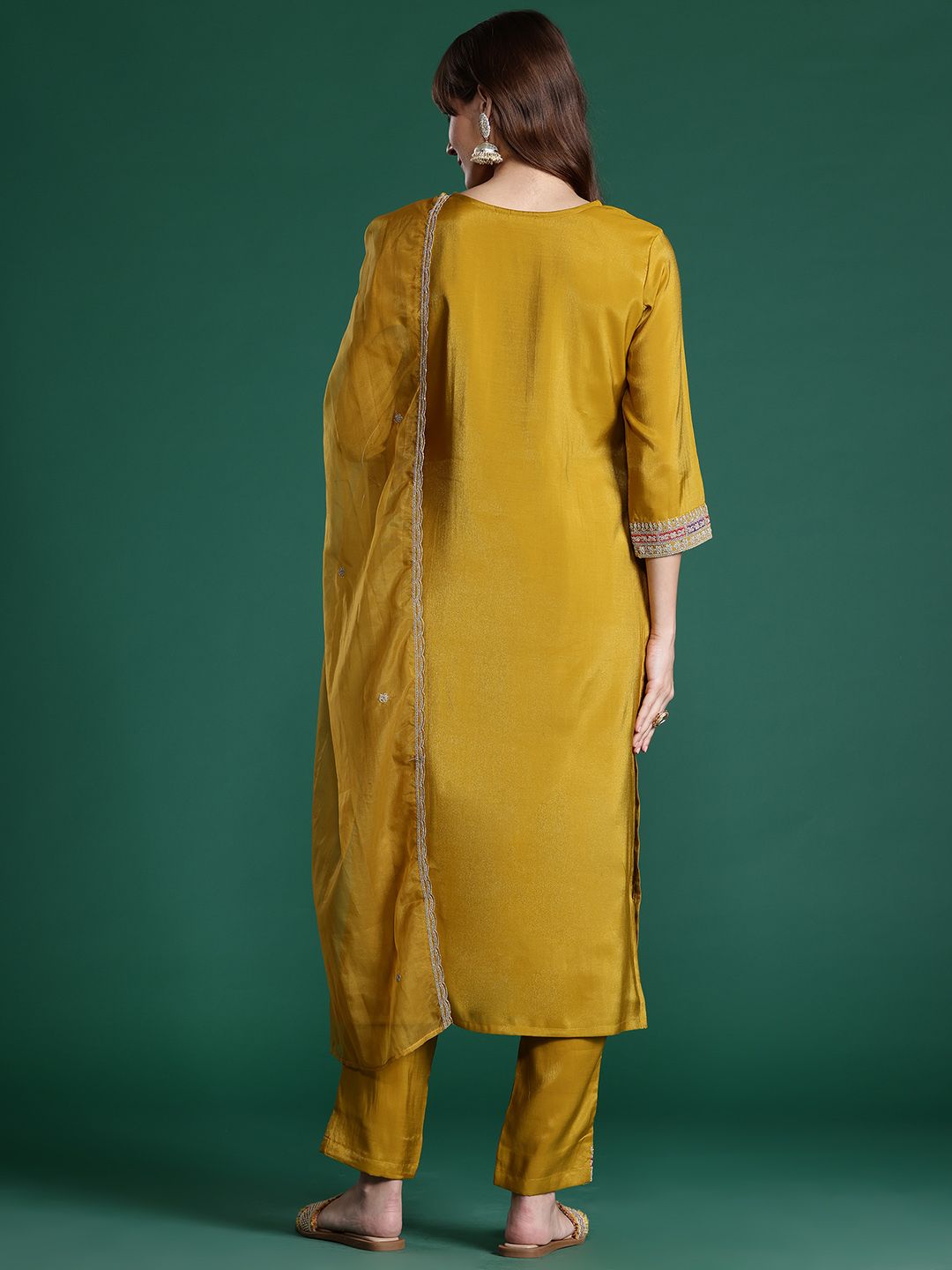 Ethnic Motifs Embroidered Sequinned Kurta with Trousers & With Dupatta