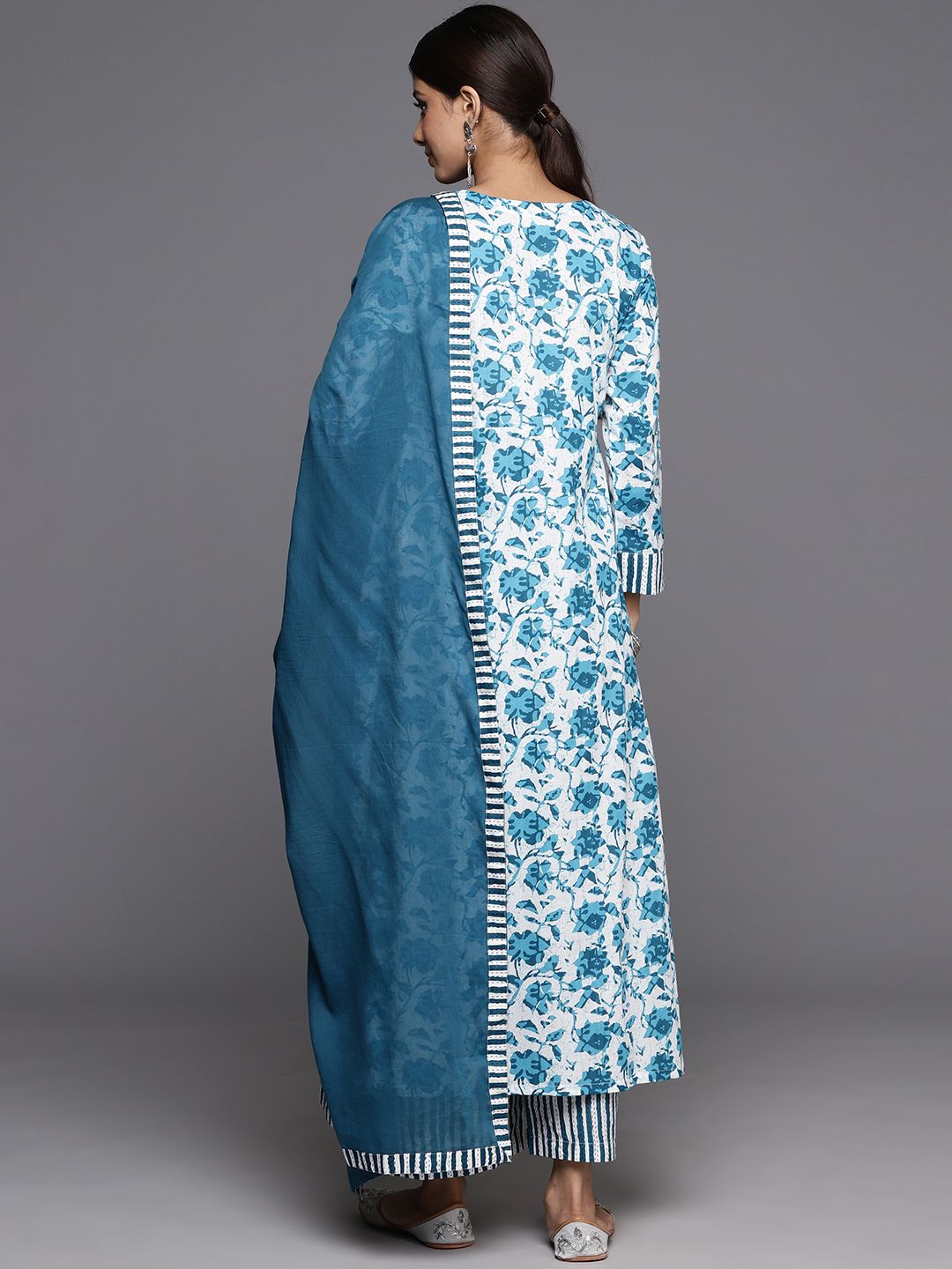 Dhiyona VA Women'sPrinted Regular Kantha Work Pure Cotton Kurta with Palazzos & Dupatta