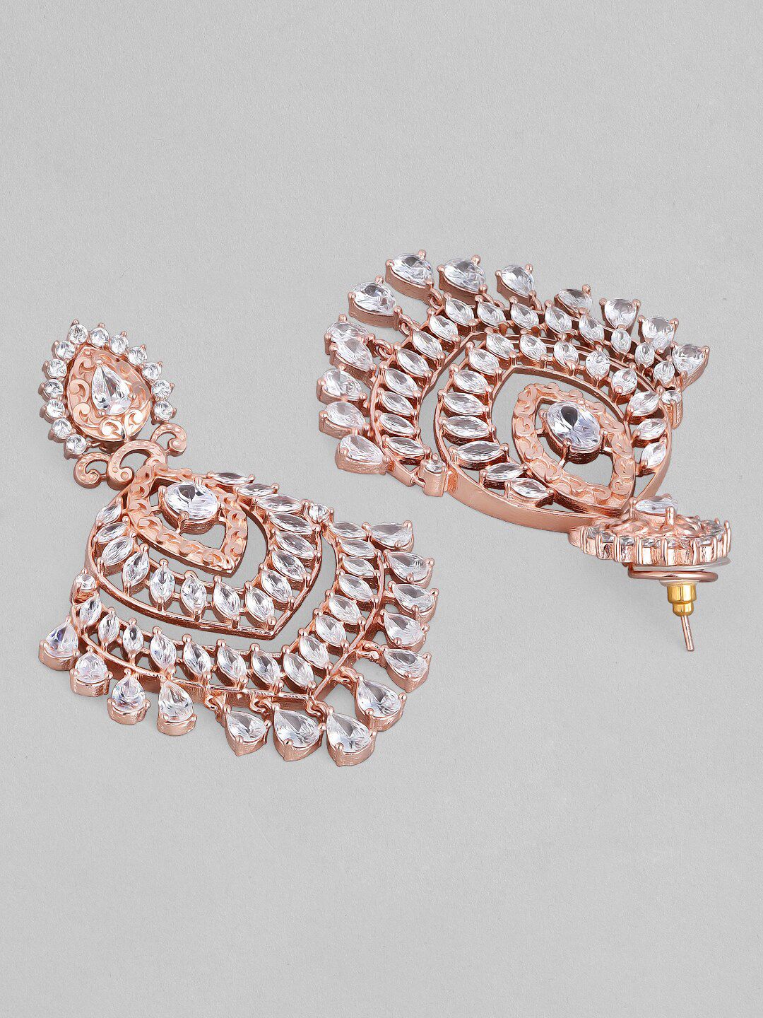 Dhiyona RJ Women's 22K Rose Gold-Plated White Cubic Zirconia Studded Statement Chandelier Earrings