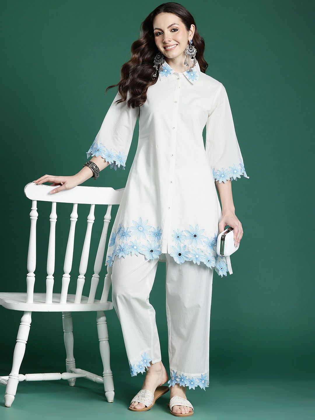 Floral Embroidered Pure Cotton Kurta with Palazzos