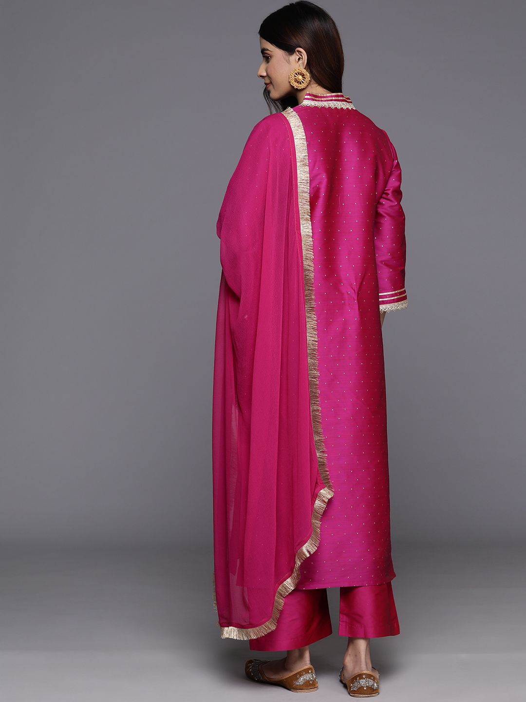 Dhiyona VA Women'sFlared Sleeves Gotta Patti Kurta with Palazzos & Dupatta