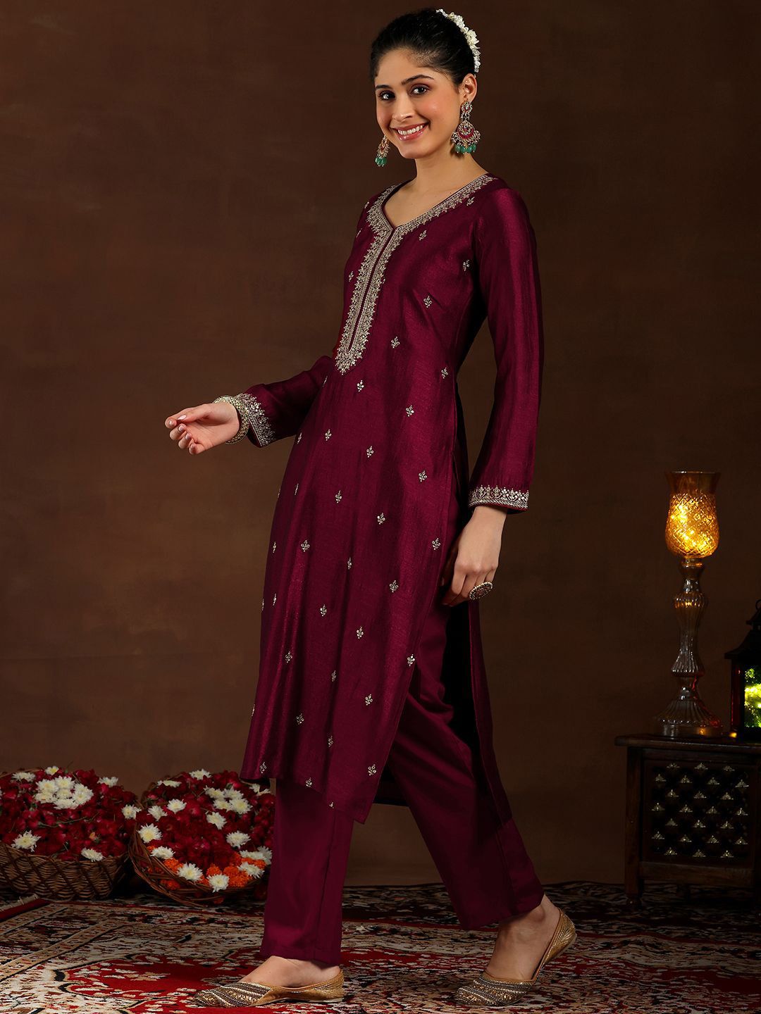 Dhiyona LB Women's Women Ethnic Motifs Embroidered Regular Kurta with Trousers & With Dupatta