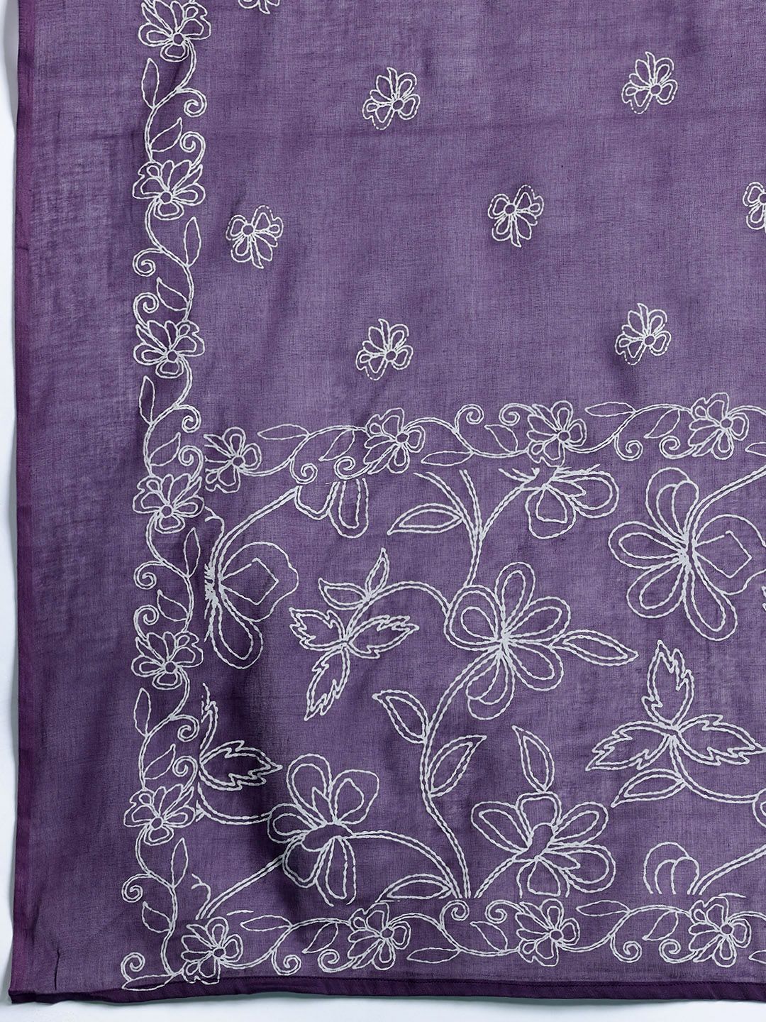 Dhiyona IE Floral Embroidered Pure Cotton Kurta with Trousers & Dupatta