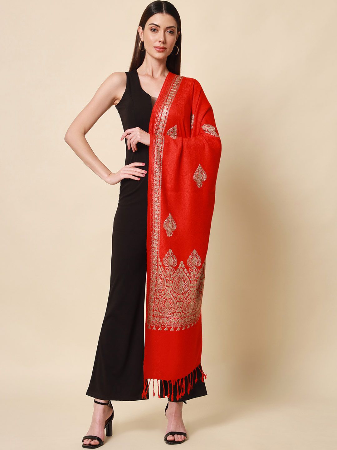 Dhiyona PA Women Maroon Aari Embroidered Kashmiri Shawl