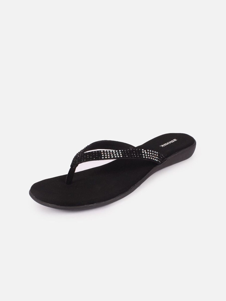 Dhiyona AK Black Embellished Open Toe Flats