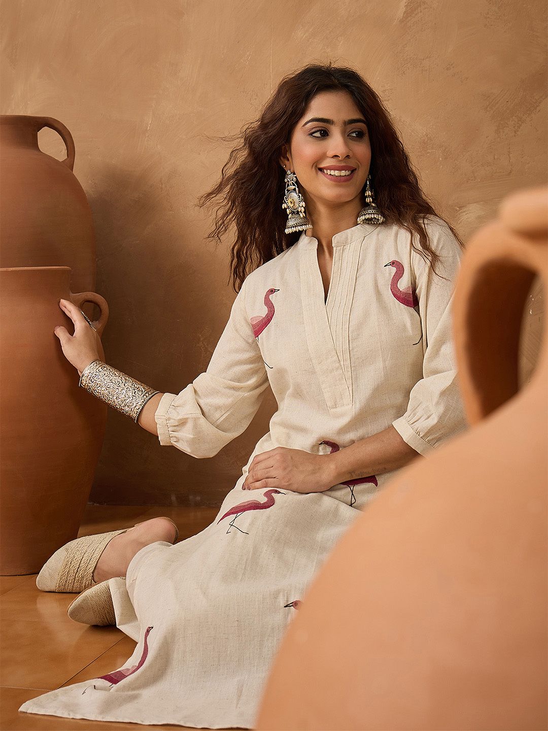 Dhiyona VA Women's Woven Design Printed Kurta with Trousers