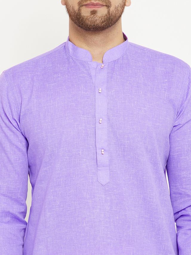 Men's Purple Cotton Blend Straight Kurta Pyjama Set