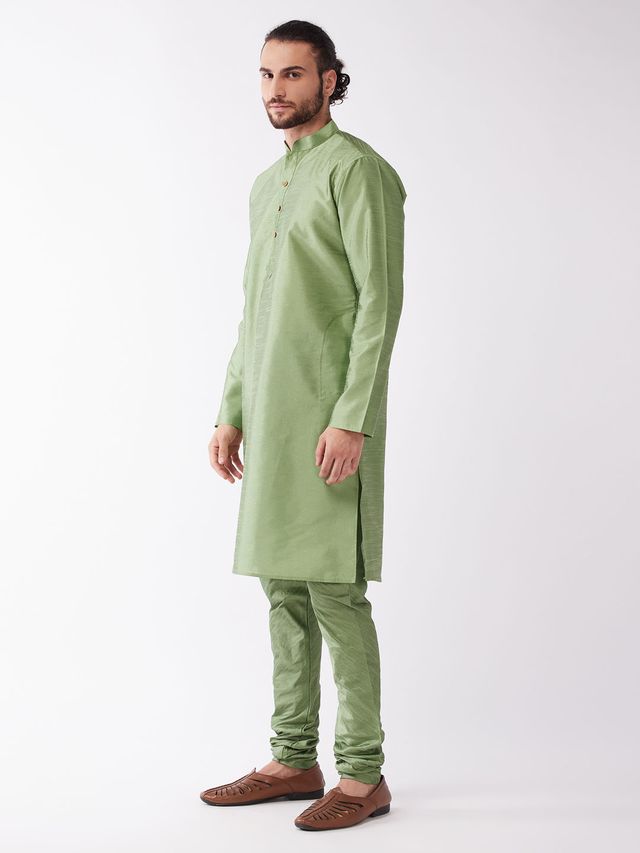 Men's Mint Green Silk Blend Straight Kurta Pyjama Set