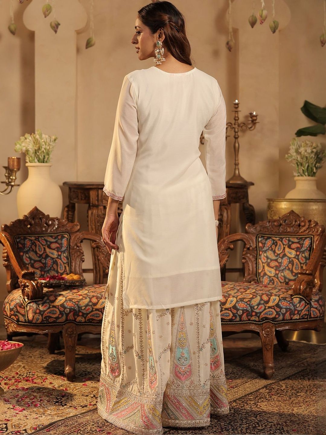 Dhiyona IE Women Ethnic Motifs Embroidered Kurta with Sharara