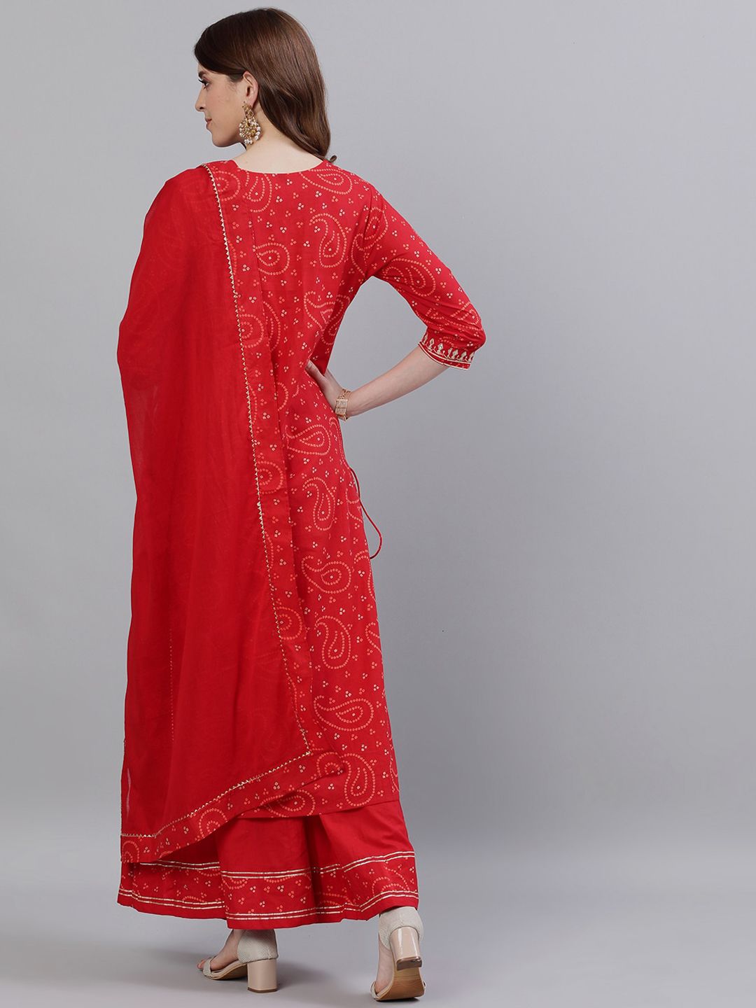 Dhiyona IS Women's Bandhani Printed Gotta Patti Pure Cotton Kurta with Sharara & With Dupatta