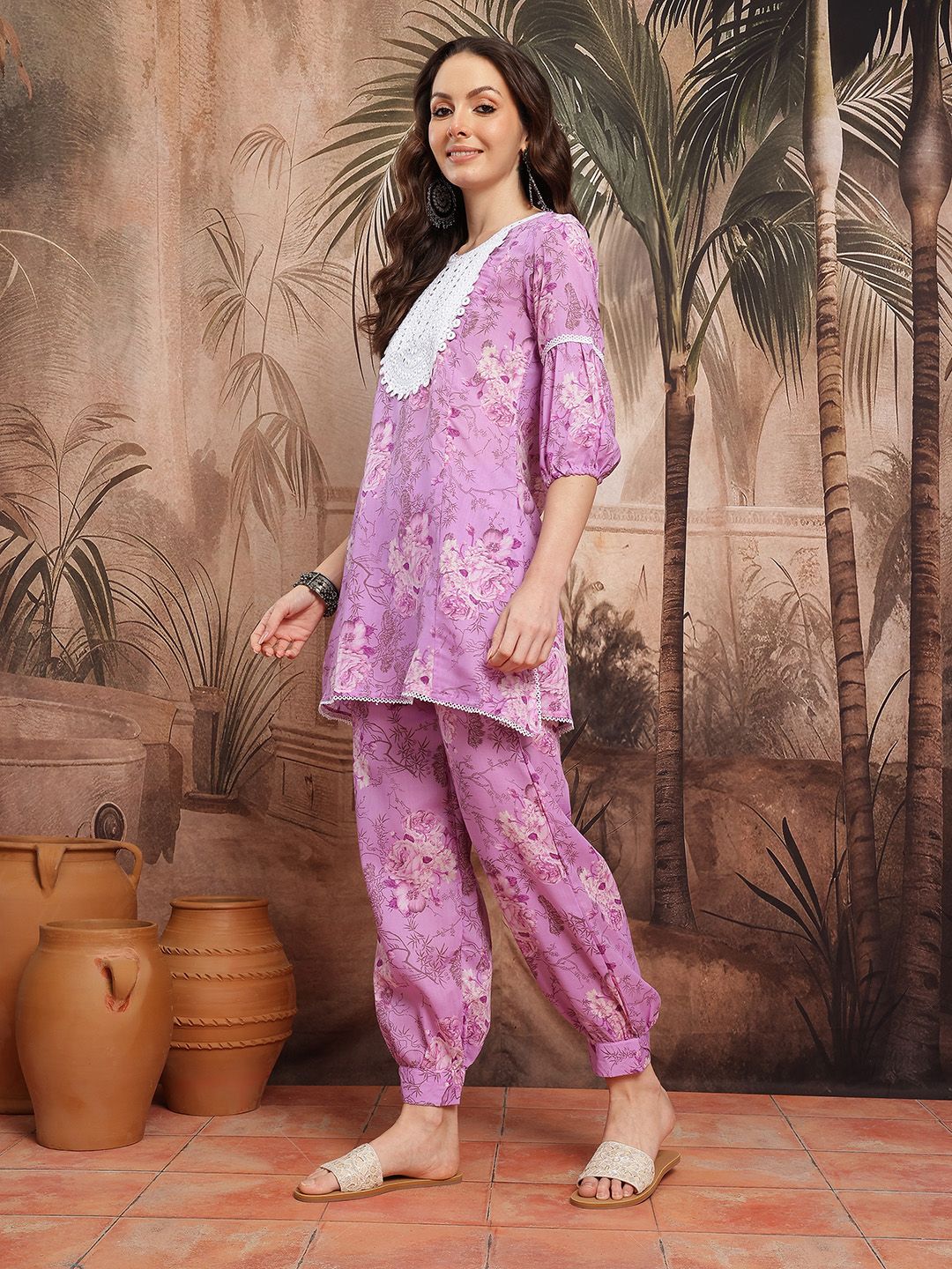 Dhiyona SN Women's Floral Print Thread Work Kurta with Salwar & Dupatta