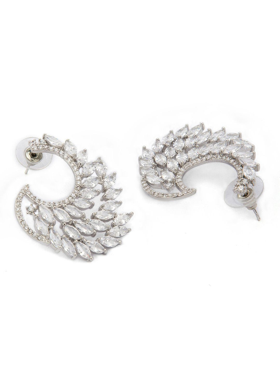 Dhiyona RJ Women's Silver-Toned & White Handcrafted Feather Shaped Drop Earrings