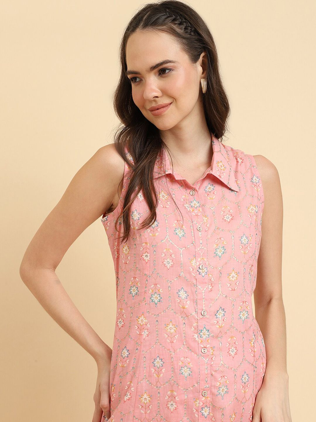 Dhiyona VA Women'sPink Floral Printed Regular Kurta with Trousers