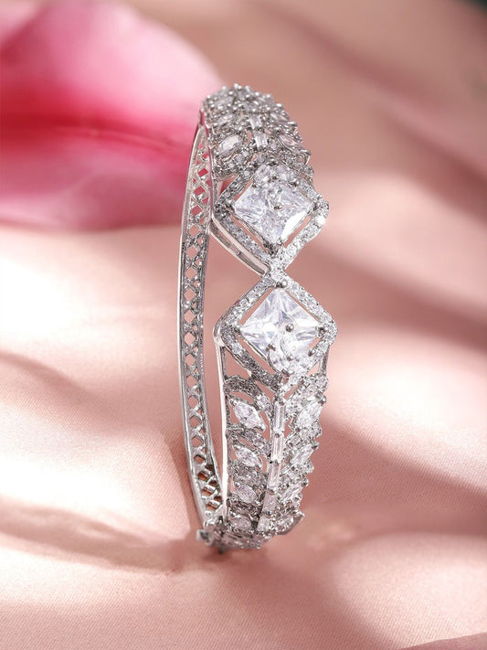 Dhiyona RJ Women's Women Rhodium-Plated Cubic Zirconia Studded Bangle-Style Bracelet